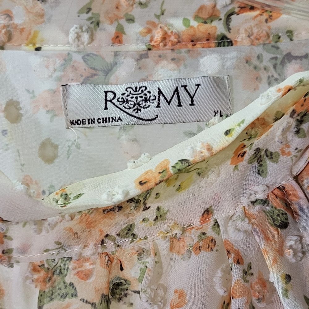 R&MY Women's Cream Sheer Floral Swiss Dot Sleeveless Blouse/Tank Top Size XL EUC - Picture 3 of 8